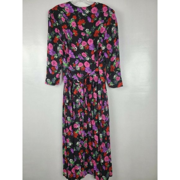 Vintage Andrea Gayle Black Maxi Dress Sz L Floral - Picture 2 of 8